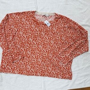 NWT LOFT Orange and White Leopard Print Knit Top size XL